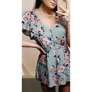 Light Blue/Mint & Pink Floral Romper